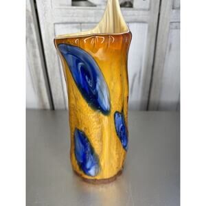 Vintage Murano Tree Art Glass Vase Hand Blown Orange Blue Color Fusion